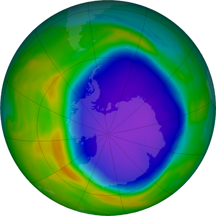 Antarctic ozone map for 20 October 2020